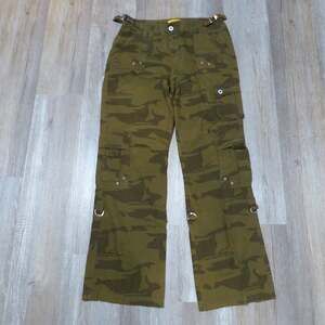 Y2K Z Cavaricci Cargo Pants Women's 10 Green Camo Military Style Utility Pockets